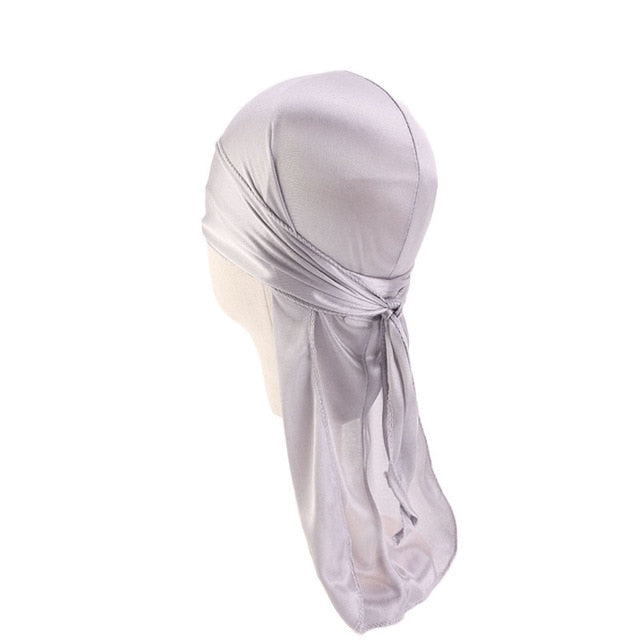 Silver and light blue durag